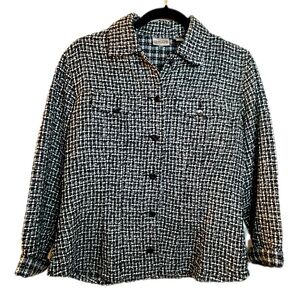 Chico's Tweed blazer jacket coat size 1 button down French Girl black white